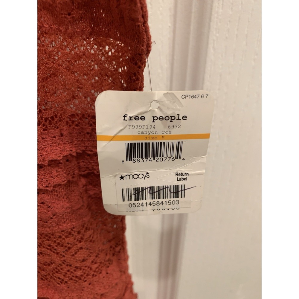 NWT Free People Textured Pucker Lace Cami Peplum Sleeveless Top Sheer Red Sz S - Picture 2 of 7